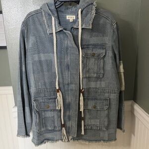 POL Women's Luck 🍀 & $$ Denim Blue Hooded Jacket Small NWOT